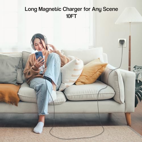 Ultra-Fast 15 W Magnetic Wireless i Phone Charger – 10 FT Magsafe Charging Pad Duo with USB-C Power Block for i Phone 16/15/14/13/12 Series & Air Pods – Compact, Safe, and Efficient Charging Solution for On-the-Go Users