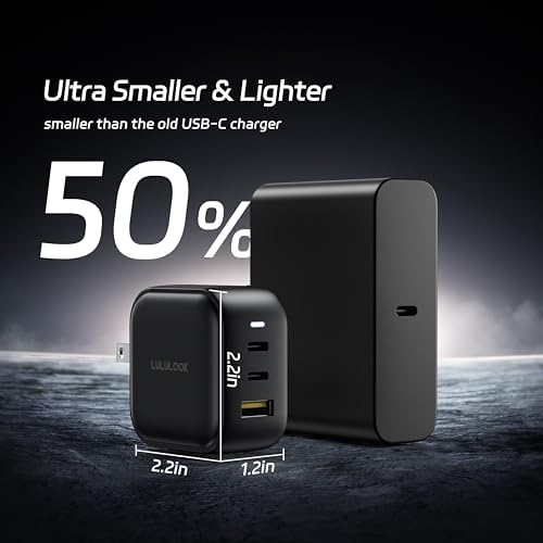 LULULOOK 65 W Ga N USB-C Fast Charger – Versatile 3-Port Travel Adapter for Mac Book Pro, i Pad Pro, i Phone 16, Galaxy S24 & Dell XPS – Ultra-Fast Multi-Device Charging with Global Compatibility for UK/EU/AU – Advanced Safety Features for Secure On-the-Go Charging Solutions