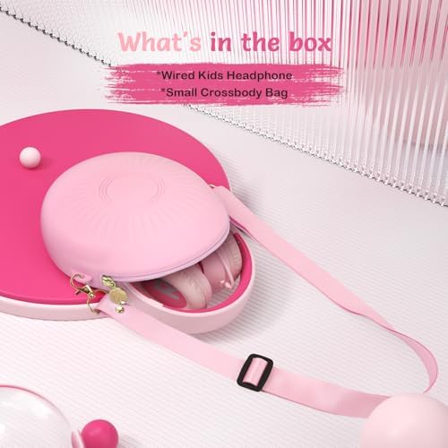 Comfortable Pink Headphones for Kids with Microphone – Safe Listening Technology at 85/94 d B, Foldable & Portable for School and Travel, Includes Stylish Carrying Case – Ideal for Young Girls Who Love Music and Learning
