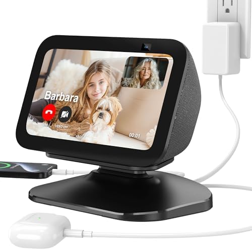 PlusAcc Stand for Show 5 (3rd Gen) – Adjustable Table Holder with 2 Charging Ports (USB-C & USB-A), Tilt Magnetic Base Station for Charge Cellphones and Earbuds, Non-Slip Base (Black) – Enhanced Compatibility and Speed