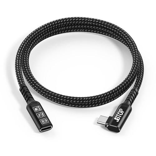 Innovative L-Shaped USB C Extension Cable (2 Pack, 6.6 Ft) – 240 W Power Delivery, 40 Gbps High-Speed Data Transfer, Durable Nylon Braided Design for i Phone 16, i Pad, Mac Book & Mag Safe – Optimal Flexibility for Tightly Spaced Connections