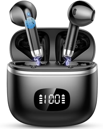 Elevate Your Audio Experience with POMUIC Bluetooth 5.3 Wireless Earbuds – Experience Hi-Fi Stereo Sound with Immersive Deep Bass and Advanced Noise Cancellation – Four ENC Microphones for Crystal-Clear Calls – Dual LED Battery Indicator for Effortless Monitoring – Enjoy Up to 40 Hours of Playtime for Nonstop Enjoyment – Ergonomically Designed for Maximum Comfort During Long Listening Sessions – Effortlessly Connects to Smartphones, Tablets, and Laptops – Transform Your Everyday Listening with Unmatched Clarity and Style!
