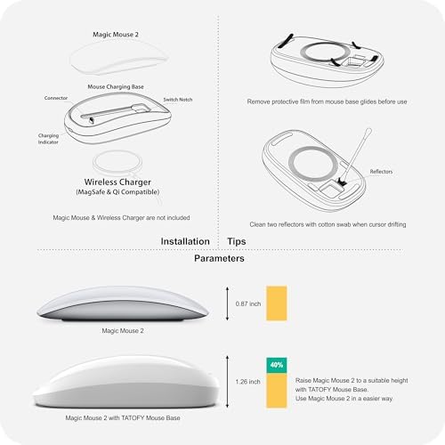 TATOFY Wireless Charger for Magic Mouse 2 – Ergonomic Design with Lightning Compatibility, Fast Charging Base, and Sleek White Finish for Ultimate Comfort and Efficiency in Your Workspace