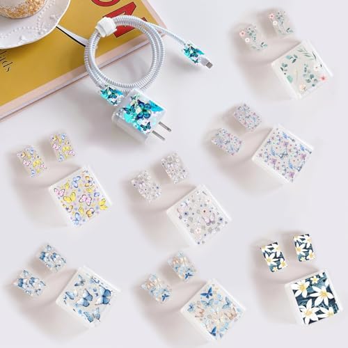 Charming Flower Butterfly Cable Protector for i Phone Chargers – Stylish Bright Blue Data Cable Saver for i Phone 11, 12, 13, 14 Pro Max, XS, XR, X, 7 & 8 Plus – Durable Cord Shield Enhancing Lifespan & Connection Reliability – Perfect i Phone Charger Accessory for Everyday Use