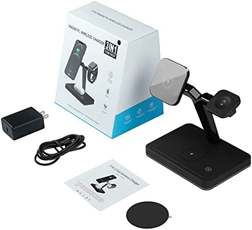 Transform Your Charging Experience with the 15 W Magnetic Wireless Charger – Ultimate 3-in-1 Qi Fast Charging Hub for i Phone 14/13/12, Apple Watch Series 7/SE/6/5/4/3/2 & Air Pods 3/2/Pro – Effortless Magnetic Alignment, Sleek Aesthetic, and Instant Use with Included Adapter – Maximize Performance and Extend Device Longevity for Home and Office Use
