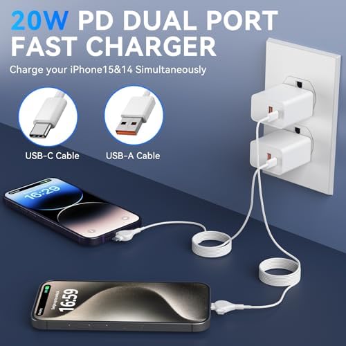 Upgrade Your Charging Game with the 20 W Dual Port USB-C Fast Wall Charger – Featuring a 6.6 FT 2-in-1 Cable for i Phone 15/14/Pro/Max & i Pad – Lightning-Fast Power Delivery for Multiple Devices at Home, Office, or Travel – Compact and Durable Design for Everyday Use
