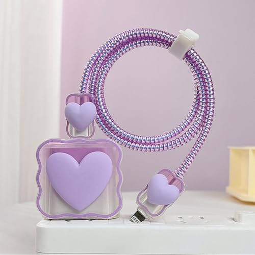 Vibrant Purple Heart-Shaped USB Charger Protector for i Phone – Stylish Silicone Data Cable Guard with Rapid Charging Capability, Ideal for Trendy Tech Enthusiasts and Mobile Users
