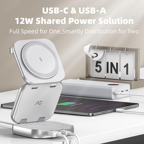 Revolutionize Your Charging Experience with AC Island 5-in-1 Portable Travel Wireless Charger – Fast 15 W Magnetic Stand for i Phone 16/15/14/13, Apple Watch & Air Pods, Includes 35 W Adapter, Ideal for On-the-Go Lifestyle and Enhanced Compatibility