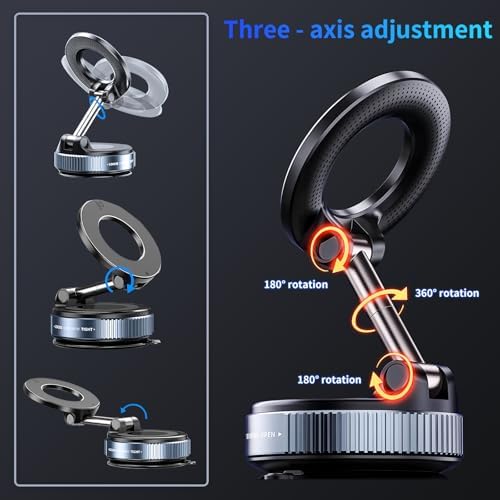 Transform Your Driving Dynamics with the 360° Adjustable Vacuum Magnetic Phone Holder – Universal Compatibility with Mag Safe for All Smartphones and Vehicles – Secure Navigation and Hands-Free Communication for Safer Journeys and Unmatched Convenience