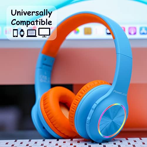 Vibrant Power Locus PLED Kids Bluetooth Headphones – Safe Volume Control (74/85/94 d B), Fun LED Lights, Hi-Fi Sound, Built-in Microphone & Multi-Connectivity for Travel, Learning & Play – Perfect Over-Ear Design for Children