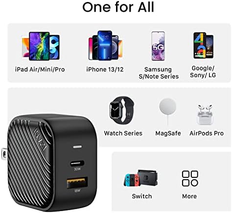 INVZI Ga NHub 38 W USB-C Charger – High-Speed 30 W Power Delivery Dual-Port Wall Adapter with Foldable Plug | Ideal for i Phone 15 Series, Galaxy S24/S23, Pixel, i Pad Pro, and Air Pods | Compact Travel Essential for Efficient Charging and Enhanced Device Compatibility