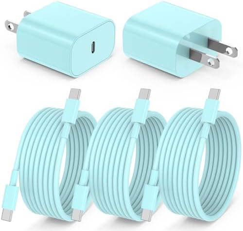 Ultimate 20 W Fast Charging Solution: 10 Ft i Phone 15 Charger with 3 Durable USB-C Cables & Dual Wall Adapters – Compatible with i Phone 15/15 Pro/Pro Max, i Pad Pro, Air Pods, and Samsung Devices for Rapid Power-Up and On-the-Go Convenience