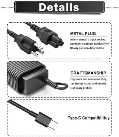High-Efficiency 65 W USB-C Laptop Charger for HP Elite Book and Pro Book Series – Universal Compatibility for Rapid Charging, Supporting G8 to G11 Models, and Beyond – Perfect Replacement for Elite Book, Envy, ZBook, and Chromebook Devices – 100-240 V Input with Versatile Output (5 V-20 V) for Optimal Power Delivery – Robust and Durable Design with Comprehensive Customer Support for a Smooth User Experience – Ideal for Professionals Seeking Reliable Power Solutions