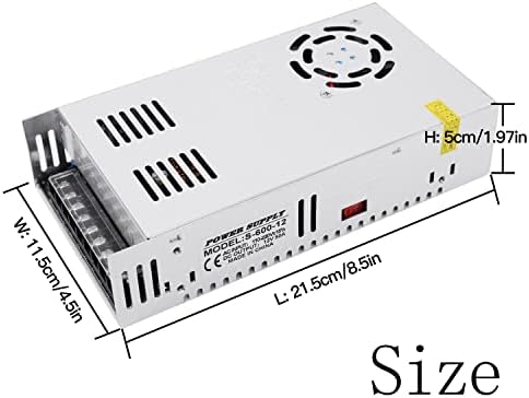 Ultra-Reliable 600 W DC 12 V 50 A Power Supply Adapter – Versatile AC 110/220 V to DC Converter for Seamless LED Lighting, Advanced CCTV Systems, High-Performance 3 D Printers, and Diverse Electronics – Enhanced Efficiency and Safety Features for Optimal Performance