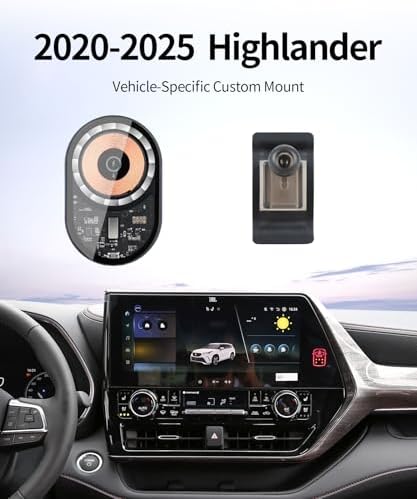 Transform Your Toyota Highlander Driving Experience with the Premium Wireless Charging Phone Holder (2020-2025) – 360° Rotating Mount for Effortless Navigation and Qi Charging, Stylish Auto Interior Upgrade, Perfectly Compatible with Mag Safe Technology