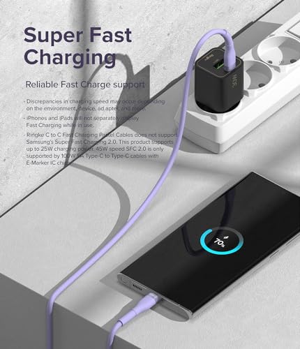 Ringke 6.6 FT USB C to USB C Pastel Charging Cable – Fast Charging Cord for i Phone 16/15, Galaxy, Pixel, Laptops & Tablets – Sleek Design for Enhanced Connectivity and Durability – Perfect for Carplay and On-the-Go Use