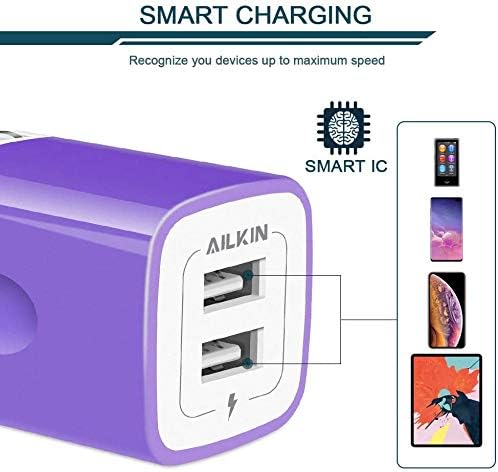 AILKIN 3 Pack Foldable Wall Charger – Dual USB Fast Charging Block for i Phone 16/15/14/13/12/11 & Android Devices – Compact AC Adapter for Enhanced Portability & Speed – Ideal for Home, Office, & Travel – Safety Features for Overcharge Protection