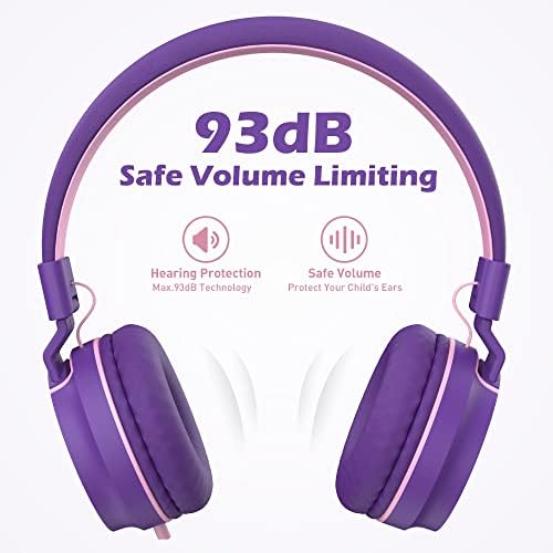 Stylish AILIHEN I35 Kids Foldable Headphones with Safe 93 d B Volume Limiting and HD Microphone – Perfectly Designed for Learning and Fun on Chromebooks, Laptops, and Tablets – Trendy Pink and Purple Color for Young Explorers and Students