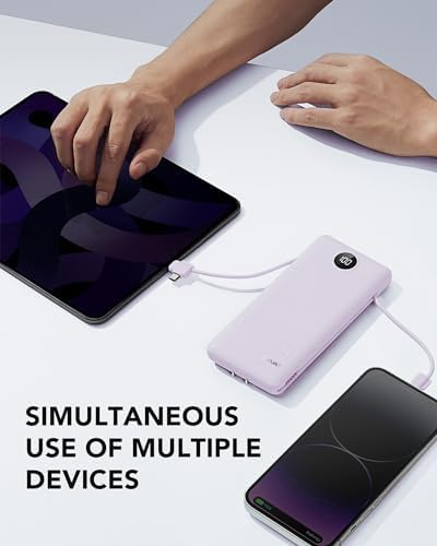 VRURC 10,000 m Ah USB C Power Bank with Built-in Cables & AC Wall Plug – Compact Lightweight Travel Charger for Smartphones & Tablets – Ultimate Convenience & Enhanced Charging Speed
