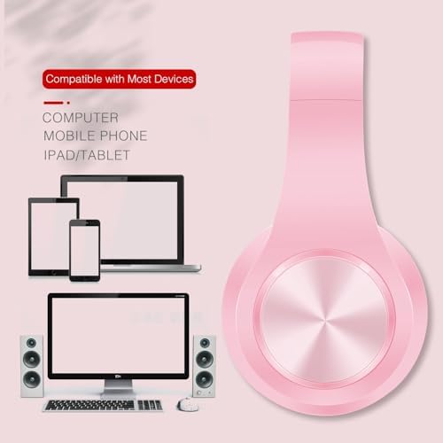 Lightweight Pink RAT TAIL V5.0 Bluetooth Over-Ear Headphones – Foldable Design with Micro SD/TF Card & FM Radio for Ultimate Audio Experience – Perfect Wireless & Wired Headset for Music Lovers on the Move