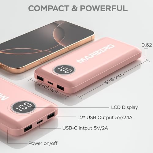 Ultra-Slim 10000 m Ah Portable Power Bank – MARBERO V18 High-Speed USB-C Charger for Multi-Device Charging – Lightweight, Durable Battery Pack for Samsung, Google, and Android Phones – Fast Charge Technology Ensures All-Day Power on-the-Go
