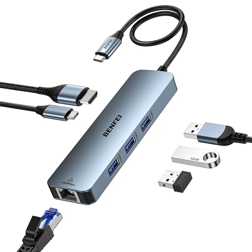 Transform Your Workspace with the BENFEI 6-in-1 USB C Hub: 4 K HDMI, Lightning-Fast Gigabit Ethernet, and 100 W Power Delivery for i Phone 15 Pro/Max, Mac Book, and More – The Ultimate Solution for Tech Professionals and Enthusiasts