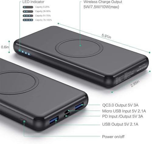 Ultra-High Capacity Wireless Portable Power Bank – 33,800 m Ah with 15 W Fast Wireless Charging & 25 W PD QC 4.0 – Versatile Dual Input & 5 Output Ports – Ideal for i Phone 16/15/14/13/12 & Android Devices – Essential Travel Companion with Enhanced Speed and Durability