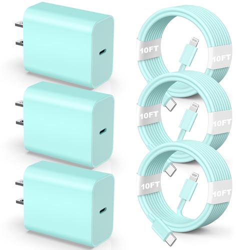 Ultimate 10 ft USB C to Lightning Charger Cable – 3 Pack for i Phone 14/13/12/11/X Series & Air Pods Pro – Fast Charging, Durable Design, Stylish Blue Color for Enhanced Connectivity and Convenience