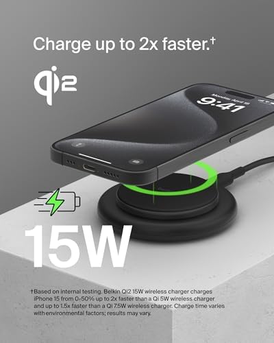 Belkin 15 W Fast Convertible Magnetic Charging Stand – Mag Safe & Qi2 Compatible Power Hub for i Phone 16/16 Plus/16 Pro/16 Pro Max, i Phone 15/14, Apple Air Pods Pro – Stylish White Design for Enhanced Efficiency and Device Versatility