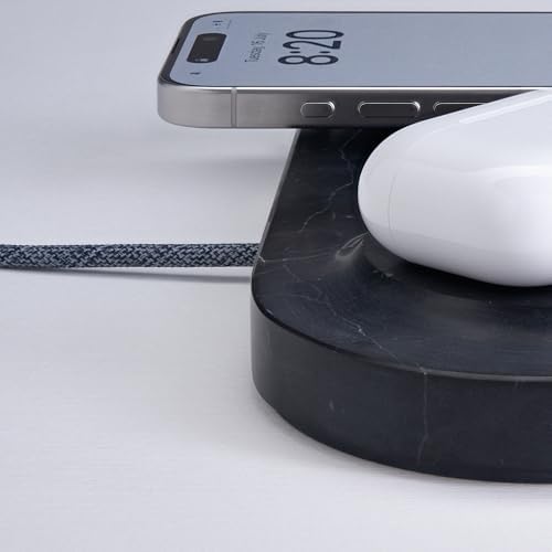 Elevate Your Charging Experience with the Einova Dual Classic Stone – Luxurious Wireless Charging Pad in Genuine Black Marquina Marble, Handcrafted in Italy, Featuring a 6 ft Integrated USB-C Cable for Fast Charging of Smartphones, Wireless Earbuds, and Smartwatches – Unmatched Aesthetics and Broad Compatibility for Qi-Enabled Devices