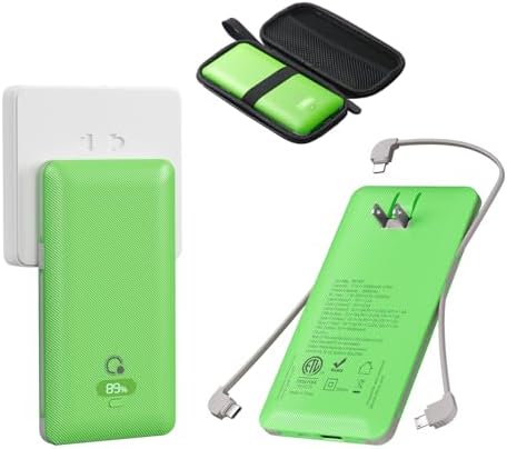Ultimate Brand Q 10000 m Ah Portable Charger with Built-in Cables and AC Wall Plug – Fast Charging Power Bank with USB-C, Triple Output Ports for i Phone, Tablet & All Smartphones – Perfect Travel Companion for On-the-Go Charging