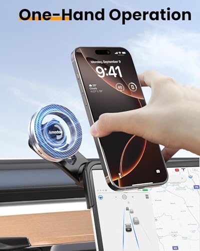 2025 Tesla Model Y Juniper Mag Safe Phone Mount – Ultimate Strong Magnet & 3 M Adhesive Holder for Model Y/3/X/S – Unmatched Compatibility with All i Phone Models – Elevate Your Driving Experience with Secure, Stylish Navigation Accessory