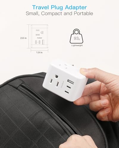 Ultimate European Travel Plug Adapter Set – Dual Pack Universal Power Converter with 3 AC Outlets and 3 USB Charging Ports (including USB-C) for Efficient Power Solutions in Italy, Spain, France, Germany, and Iceland – Essential Accessory for Global Travelers Seeking Versatile Compatibility and Rapid Charging Efficiency