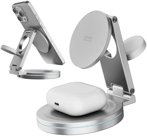 Revolutionary 3-in-1 Wireless Charging Station for i Phone, Apple Watch & Air Pods – Magsafe-Compatible Fast Charger with Enhanced Safety Features and Sleek Rotatable Design for All Devices, Including Samsung Galaxy – Elevate Your Tech Setup with Style and Efficiency