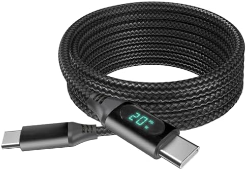Premium 6 ft Box Wave USB-C to USB-C Charging Cable for Sunmi V2 – 100 W Fast Charge with LED Power Display – Durable Braided Nylon in Jet Black – Optimal Performance and Compatibility for Retail and Home Use