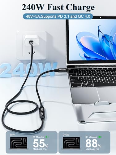 High-Performance USB-C Extension Cable 6.6 FT – 240 W Fast Charging & 20 Gbps Data Transfer with 4 K@60 Hz Video Output – Type C Male to Female Cord for i Phone 16/15 and Mac Book – Ultimate Connectivity & Streaming Solution