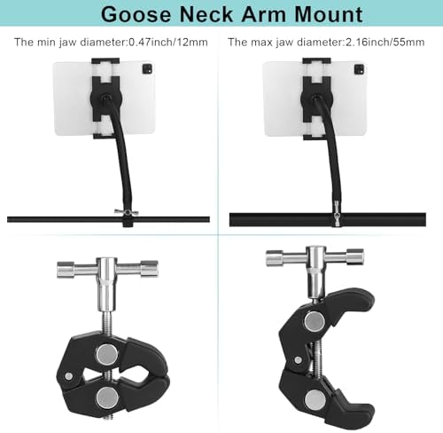 Revolutionize Your Workout: Adjustable Gooseneck Tablet Holder for Treadmill, Peloton, and Spin Bikes – Universal Mount for 4.7″ to 12.9″ Devices – Enjoy Seamless Access to Entertainment and Fitness Content with Secure Super Crab Clamp Design – Elevate Your Indoor Cycling Experience