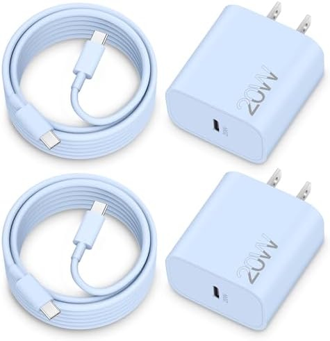20 W Fast Charger Bundle for i Phone 16 Series & i Pad Models – Dual USB-C Wall Charging Blocks with 3 FT Cable for Lightning-Fast Device Power-Up and Enhanced Compatibility with Air Pods – Ideal for Busy Lifestyles and Travel