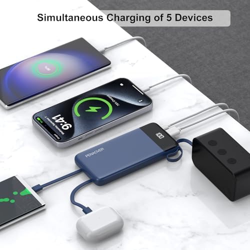 Ultimate 10000 m Ah Portable Power Bank with Built-in Charging Cable and LED Power Indicator – Travel-Ready External Battery Pack for i Phone 16/15, Samsung S22, and Android Devices – Unmatched Compatibility and Rapid Charging for On-the-Go Lifestyles