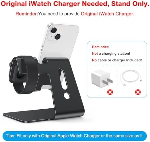 Upgrade Your Charging Station with the OMOTON 2-in-1 Desktop Stand for i Phone & Apple Watch – Sleek Anti-Scratch Holder Compatible with i Phone 16/15/14/13/12 & Apple Watch Series 9/8/SE2/7/6/5/4/3/2 (38-45 mm) – Multi-Angle Viewing, Space-Saving Design, and Non-Slip Base for Ultimate Convenience in Home or Office – Essential Tech Accessory for Organized Living