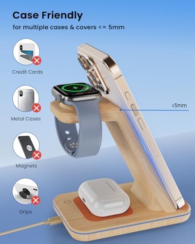 CIYOYO 3-in-1 Fast Wireless Charging Dock – Streamlined Power Hub for i Phone 16/15/14/13/12/SE, Apple Watch Series 9/8/7/6/SE/5/4, and Air Pods Pro/3/2 – Maximize Charging Efficiency with Innovative Safety Features and Sleek Aesthetic Design for Modern Living