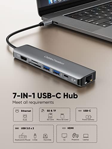 Unlock Ultimate Connectivity with the 7-in-1 USB C Hub 4 K 60 Hz | Cable Creation Multiport Adapter for Seamless 1 Gbps Ethernet, Stunning HDMI Display, Dual USB 3.0 Ports, 100 W PD Charging & SD/TF Card Support – Perfect for Mac Book Pro, i Pad Pro & Steam Deck Users!