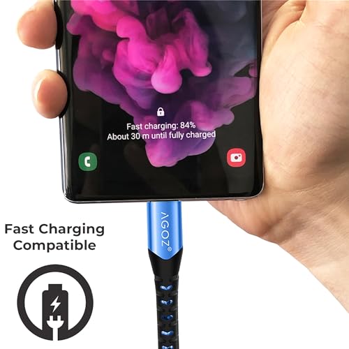 10 ft Braided USB C Fast Charger Cable – 3 Pack for i Phone 15 Pro Max, i Phone 15 Pro, i Phone 16 Plus, i Pad Pro 12.9″ & 11″ – Durable & Stylish Blue Charging Solution for Rapid Power Delivery and Data Transfer