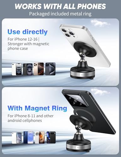 Revolutionary i Mangoo Magnetic Car Phone Mount – 720° Adjustable Suction Cup Holder for Ultimate Hands-Free Navigation | Universal Compatibility with Mag Safe Technology | Perfect for Home, Office, Gym & On-the-Go Use | Unmatched Stability & Easy Installation