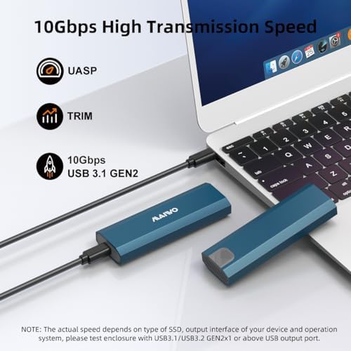 MAIWO 10 Gbps M.2 SSD Enclosure – Tool-Free USB C 3.1 Adapter for PCIe NVMe & NGFF SATA Drives, Supports Up to 8 TB, UASP & TRIM Enabled for Superior Data Transfer & Portability, Ideal for Fast File Backup & Gaming Storage