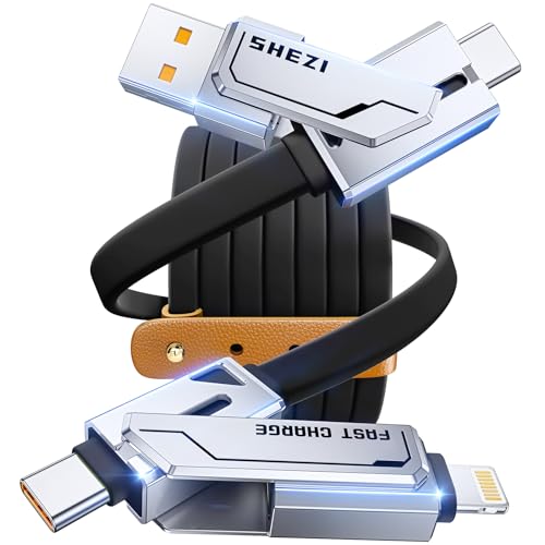 SHEZI 4-in-1 USB C Charging Cable | 240 W Fast Charging Solution for i Phone 16/15 & More | 5 FT Durable Flat Silicone Cord with Lightning, USB-C, USB-A Connectors | Versatile Multi-Device Charger for Home, Office & Travel | Enhanced Compatibility & Speed