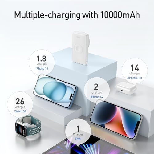 i WALK MAG-X Magnetic Wireless Power Bank with Integrated Apple Watch Charger – 10000 m Ah PD Fast Charging Solution for i Phone 16/15/14/13/12 Series and Apple Watch Ultra/8/7/6/5/4 – Ultimate Portability and Efficiency for On-the-Go Charging