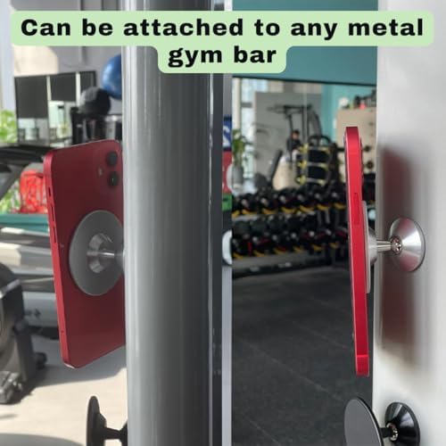 Sleek Silver Gym Magnetic Phone Holder – Dual Magnet Technology for Unmatched Grip, 360° Rotatable Design for Optimal Viewing Angles, Effortless Attachment to Metal Surfaces, Compatible with i Phone 12/13/14/15/16, Samsung & All Mag Safe Smartphones – Ultimate Portable Phone Mount for Distraction-Free Workouts