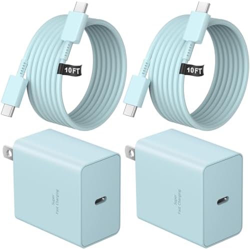 Power Up in Style: 45 W Type C Charger 2-Pack with 10 FT Cables – Fast Charging for i Phone 15/16, i Pad Pro, Galaxy S21-S25 – Sleek Pink Design for Enhanced Compatibility and Portability – Ideal Android Charger for Busy Lifestyles