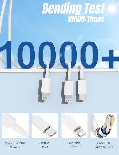 Versatile 3-in-1 i Phone Charger Cable – 6 FT USB C to Lightning with Triple Port Compatibility for i Phone 16/15/14/13/12/11 Pro Max/XS/XR/8 & i Pad Pro/Mini – Fast Charging Solution (2-Pack, Black) for Effortless Multi-Device Power Management